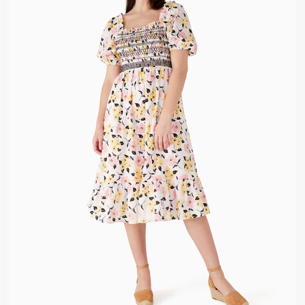kate spade Pink Floral Smocked Midi Dress